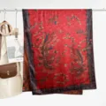 Vintage red silk scarf with traditional phoenix pattern, elegant double-sided wrap for women. - Style 14