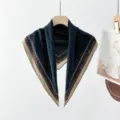 Retro old money paisley cotton feel brown small square scarf neckerchief shawl hair band belt. - Dark Blue