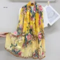 Chinese style yellow floral print silk scarf, elegant summer thin retro streamer scarf. - PS152 Style