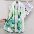 New Chinese style garden print silk scarf green white gradient elegant shawl lightweight gauze - PS197 Style