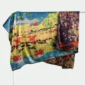 Vintage double-sided silk scarf, 140cm artistic large square shawl for women. - Double-Sided Fabric - B16