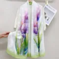 Elegant purple floral print chiffon scarf, lightweight summer sun protection shawl for women. - PS003 Style