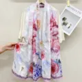 Floral print lightweight gauze silk scarf women spring summer sun protection shawl long wrap - PS188