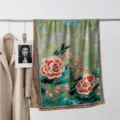 Vintage silk scarf with double-sided floral print, elegant handmade rolled hem shawl. - Style 15