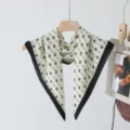 Vintage style small square scarf with geometric pattern, elegant neckerchief for women. - Off White