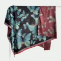 Retro Gambiered Silk double-sided 140cm large square scarf with butterfly print, elegant shawl. - Double-Sided Fabric - B20