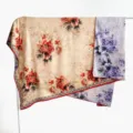 Retro Chinese style large silk square scarf with double-sided peony floral print and chic red trim. - Double-Sided Fabric - B25