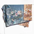 Vintage double-sided Xiangyunsha large square scarf, elegant Chinese style floral silk shawl. - Double-Sided Fabric - B26