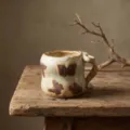 Handmade ceramic coffee mug with retro butterfly pattern, vintage art style breakfast cup. - 201-300ml / Gift Box / Yao-changing Rock White Butterfly - Gift Box