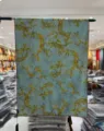 Chinese style retro floral printed long scarf shawl, elegant cyan and yellow design. - Style-3
