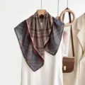 Women 70cm Vintage Plaid Square Scarf Retro Old Money Style Silk Feel Neckchiefs - CY-8