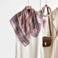 Chic 70cm plaid silk scarf for women, elegant old money style fashion neckerchief and headwrap. - CY-9