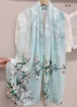 Sciarpa in seta floreale verde menta, accessorio scialle Hanfu vintage, protezione solare. - PS081