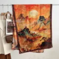 Sciarpa in seta con stampa paesaggistica in stile cinese retrò scialle lungo elegante da donna - modello 2