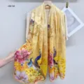 Sciarpa in seta pavone peonia gialla, scialle vintage stile cinese da donna protezione solare. - PS355