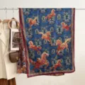 Retro long silk scarf with double-sided horse print, elegant Chinese style women shawl. - Style 10