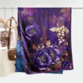 Retro long silk scarf with stunning purple and gold floral prints, elegant shawl for women. - Style 18