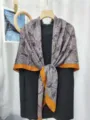 Winter fashion 130cm faux silk wool floral print shawl scarf with hand-rolled edges warm large square - Style 10 (#10)