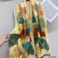 Vintage Chinese style printed silk-like long scarf shawl for women summer sun protection. - 11