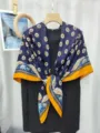 Blue floral paisley silk-feel square scarf variant, 130cm warm winter shawl for women. - Style 12 (#12)