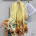 Vintage Chinese style imitation silk floral long scarf summer sun protection shawl wrap - 12