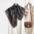 Classic old money plaid square scarf for women, elegant herringbone neckerchief and headwear. - CY-17