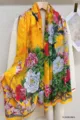 Vintage Chinese style yellow floral print imitation silk long scarf for women summer shawl. - 13