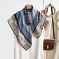 Classic blue and white printed square scarf elegant paisley silk scarf fashion accessory - CY-4