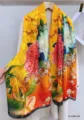 Chinese retro imitation silk long scarf, vibrant floral print shawl for women's summer sun protection. - 14