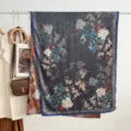 Retro Chinese style floral print silk scarf women elegant long shawl vintage neckerchief - Style 9