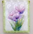 Detailed view of a green floral silk scarf with elegant tulip print, perfect sun protection shawl. - Green Saffron