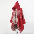 Mantella con cappuccio rossa poncho donna inverno caldo fantasia floreale viaggio - mantello / Rosso