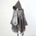 Donna etnica mantella lavorata a maglia con cappuccio inverno caldo poncho grigio scialle - mantello / Grigio