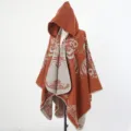 Cape a capuche style ethnique femme hiver chaud tricot chale retro floral jacquard - Cape / Caramel