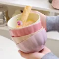 Variante de bol à riz en céramique pastel, joli design cannelé, vaisselle esthétique. - Lot de 4 / Mixte
