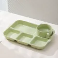 Ensemble d'assiettes de petit-déjeuner en céramique vert clair avec bol à double oreille. - Bol à soupe à deux anses 4 pouces et assiette divisée 12,5 pouces - Vert crème brillant - 1 pièce