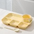 Ensemble de vaisselle en céramique crème avec plateau divisé, bol et cuillère pratique. - Ensemble 3 pièces - Jaune lacté brillant