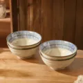 Set van 4 Japanse keramische ramen kommen, retro blauw gestreepte soepkom 1000ml. - Blue Rain 7 inch ramenkommen - Set van 4