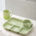 Light green ceramic dinner plate set with divided tray, bowl and mug for breakfast. - 3-Piece Set B - Glossy Milky Green