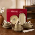 Set di stoviglie in ceramica retro giapponese con ciotole e piatti per uso domestico - Floreale Qinghui / Set di Stoviglie da 34 Pezzi per 8 Persone