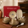 Set di stoviglie in ceramica in stile giapponese vintage 36 pezzi ciotole e piatti cucina - Floreale Qinghui / Servizio da tavola 36 pezzi per 8 persone