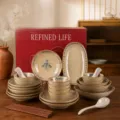 Set di stoviglie in ceramica vintage giapponese 37 pezzi per cucina e sala da pranzo. - Floreale Qinghui / Set da 37 Pezzi per 8 Persone
