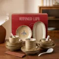 Set di stoviglie in ceramica vintage giapponese da 43 pezzi, ciotole e piatti retrò. - Floreale Qinghui / Set di 43 Pezzi per 10 Persone