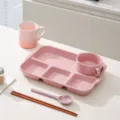 Pink ceramic split breakfast plate set, minimalist tableware with compartments and mug. - 5-Piece Set - Glossy Dark Purple