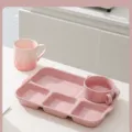 Taro purple ceramic breakfast plate set with divided tray, bowl and mug, minimalist style. - 3-Piece Set B - Glossy Dark Purple
