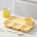 Nordic ceramic breakfast plate set with divided sections, minimalist yellow gradient design. - 4-Piece Set - Glossy Milky Yellow