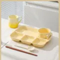 Cream ceramic breakfast divided plate set with cup bowl spoon and chopsticks for home use - 5-Piece Set - Glossy Milky Yellow