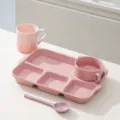 Pink Ceramic Breakfast Plate Set Divided Dinnerware with Mug and Bowl for Kitchen - 4-Piece Set - Glossy Dark Purple