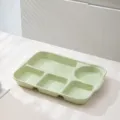 Light green ceramic 5-compartment divided dinner plate for healthy meal prep and dietary control. - 12.5-Inch 5-Compartment Divided Plates - Glossy Cream Green