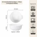 White ceramic double-ear soup bowl with 1000ml capacity and heat-resistant design. - 8.5 Inch Brushed Double Ear Bowl - Transparent White Glaze